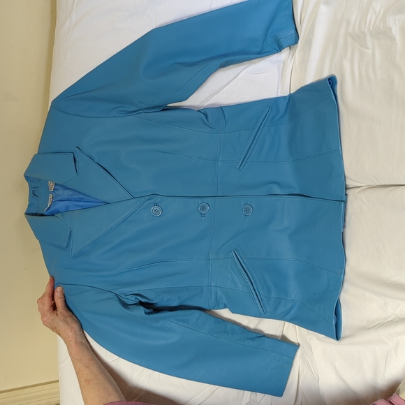 Styleworks by Newport News turquoise leather jacket size 8 - Picture 1 of 5